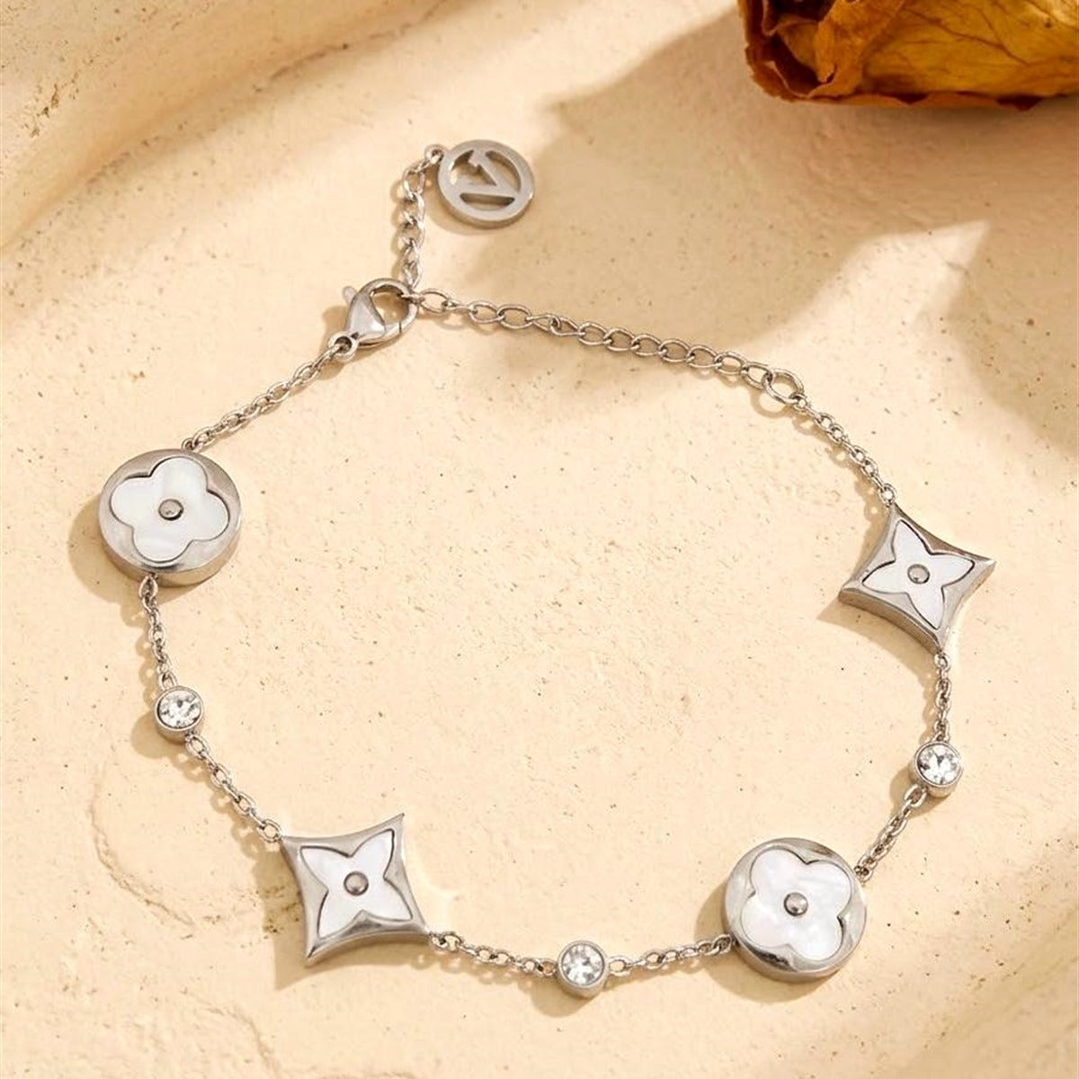 Silver Clover & Star Charm Bracelet