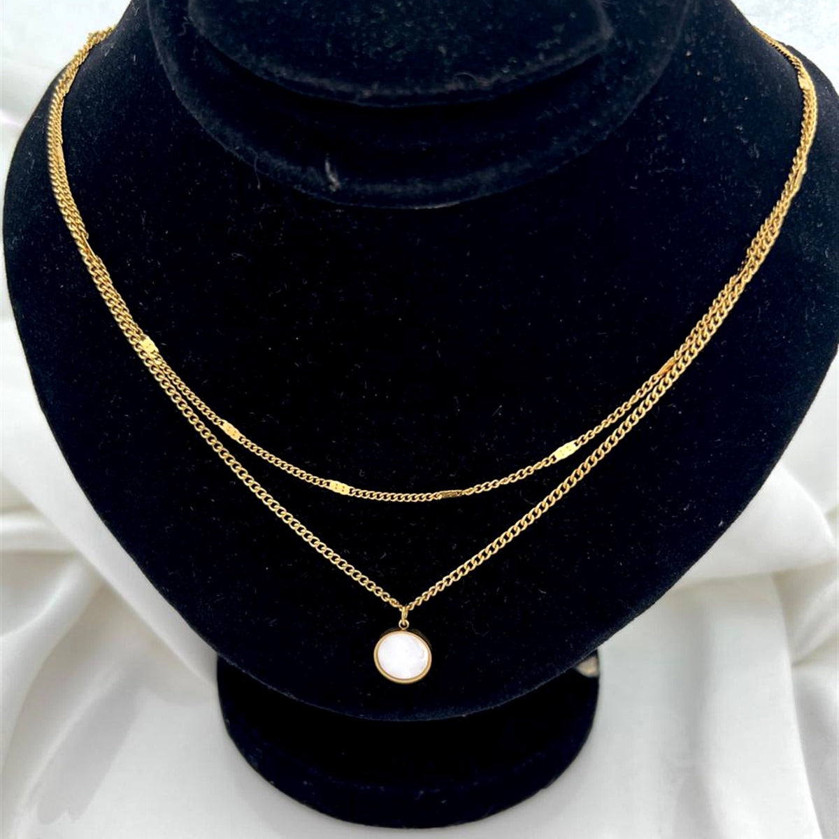 18K Gold Plated Layered Mother of Pearl Coin Necklace