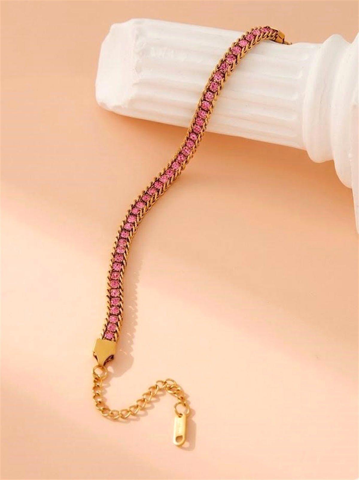 18K Gold Plated Pink Zircon Tennis Bracelet