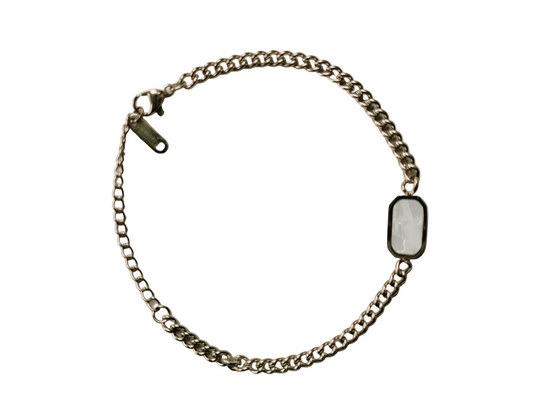 Gold Chain Bracelet With White Crystal Stone