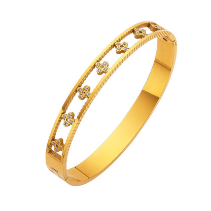Clover Design 18k Gold Plated Cuff Bangles for Women's