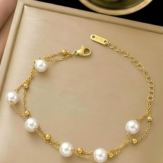 18K Gold Plated Double Layer Pearl Bracelet