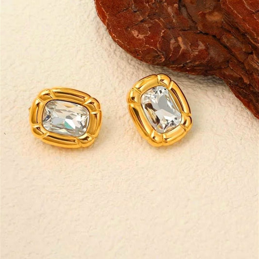 18K Gold Plated Square Crystal Stud Earrings