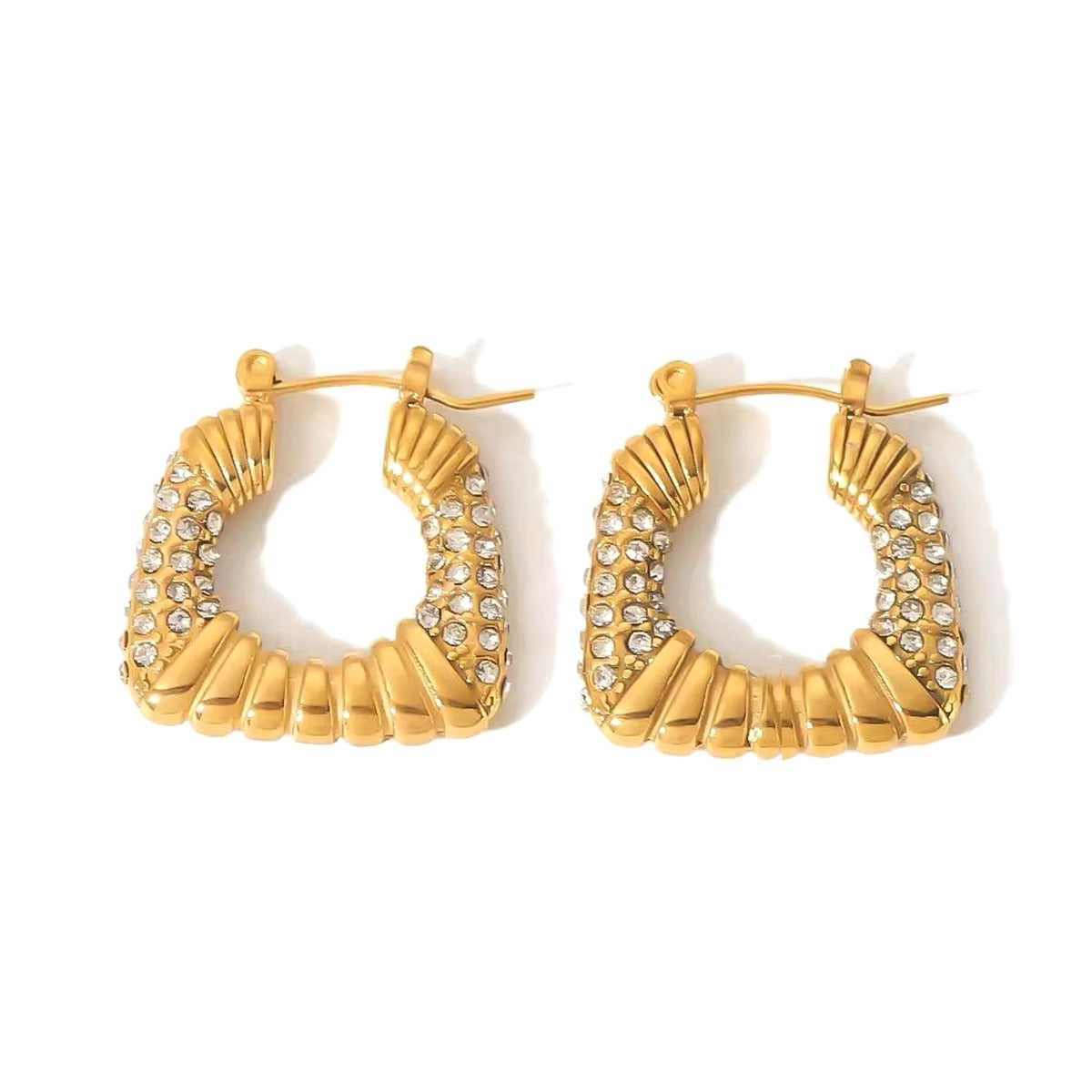 18K Gold Plated Square Pave Crystal Hoop Earrings