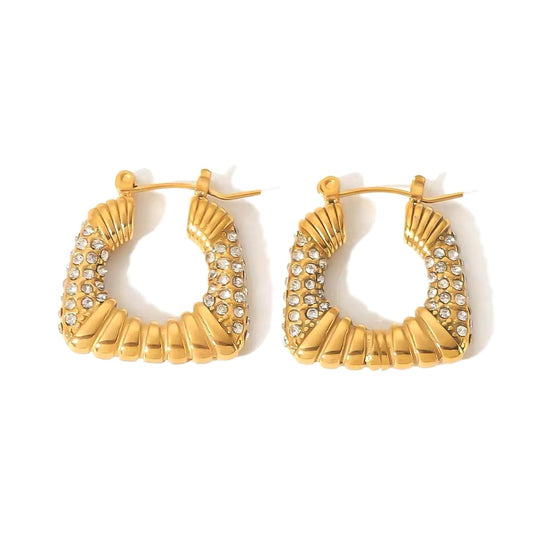 18K Gold Plated Square Pave Crystal Hoop Earrings