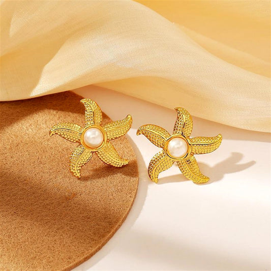 18K Gold Plated Starfish Pearl Stud Earrings
