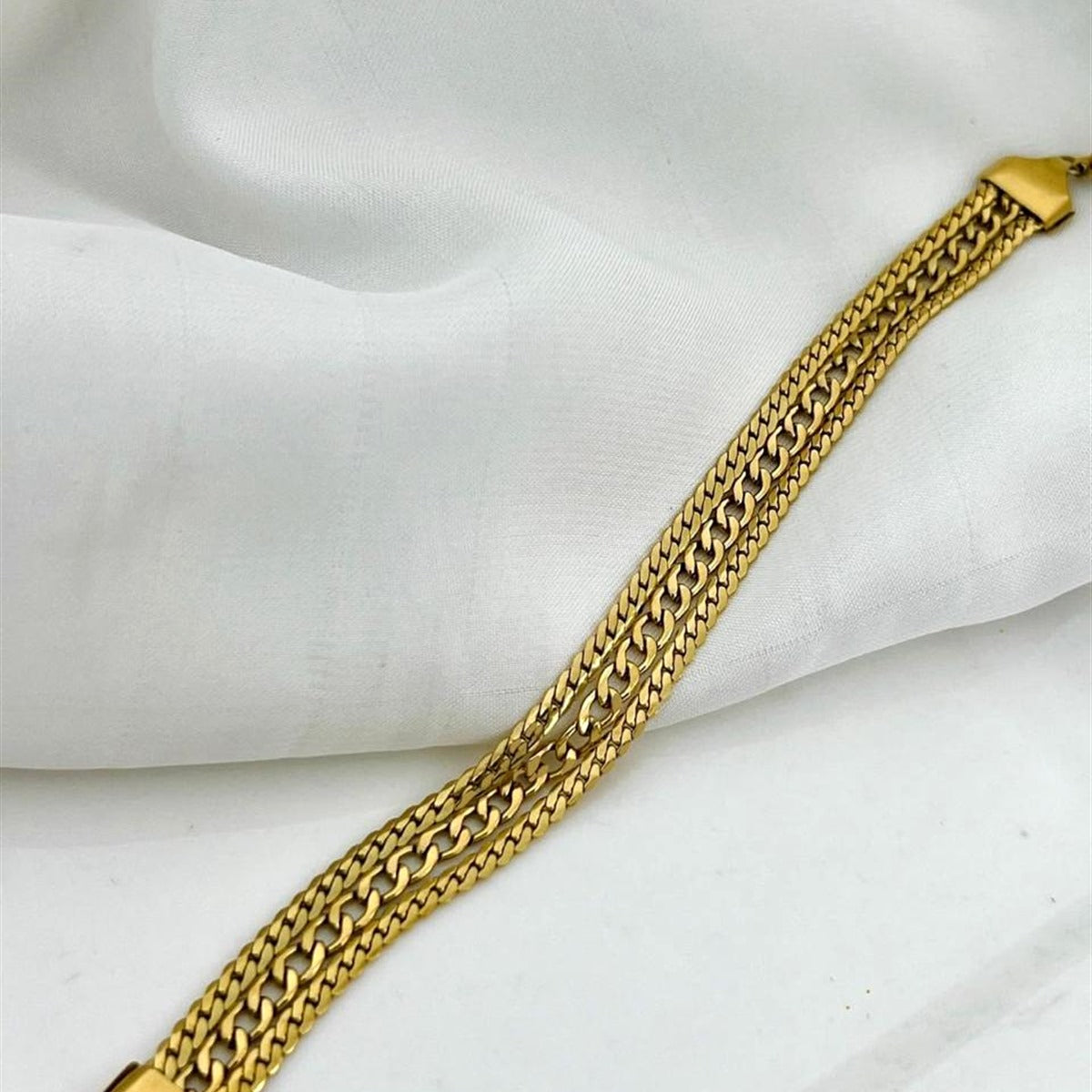 18K Gold Plated Triple Layer Cuban Chain Bracelet