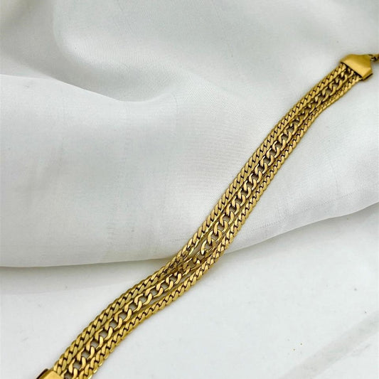 18K Gold Plated Triple Layer Cuban Chain Bracelet