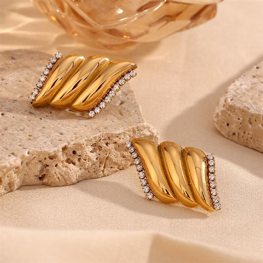 18K Gold Plated Wave Crystal Stud Earrings