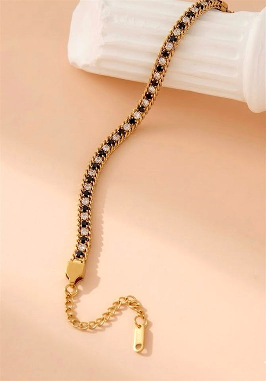18K Gold Plated Black & White Zircon Tennis Bracelet