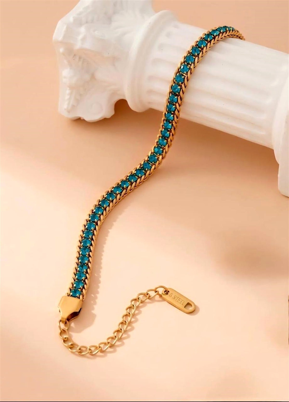 18K Gold Plated Blue Zircon Tennis Bracelet