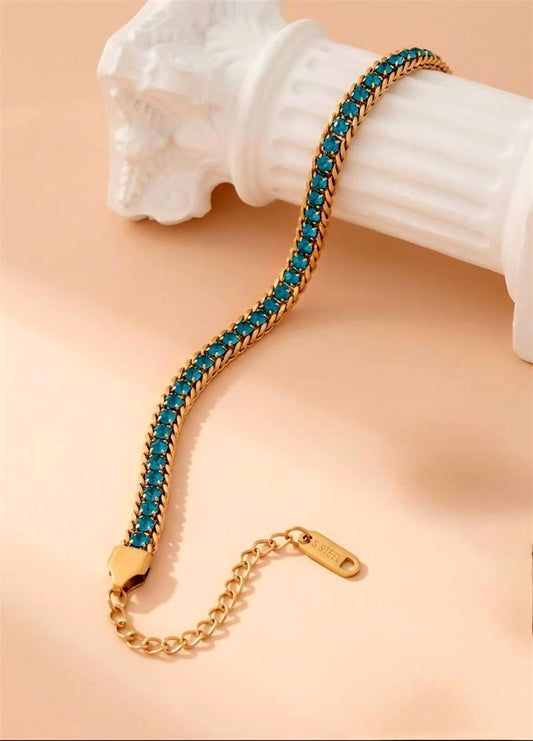 18K Gold Plated Blue Zircon Tennis Bracelet